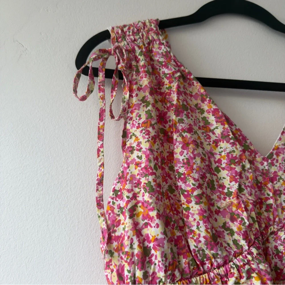 Time and Tru Pink Floral V-Neck Tie-Shoulder Mini Dress - Picture 4 of 6